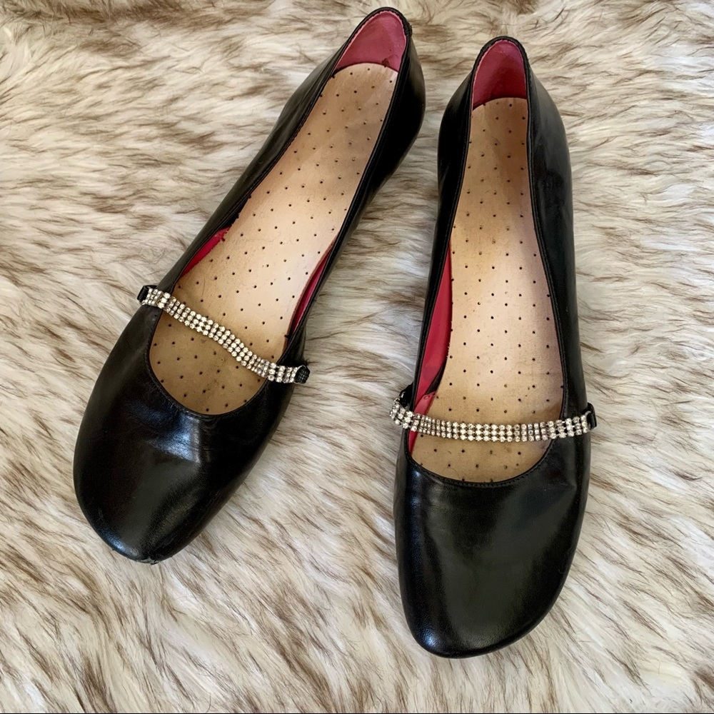 Gianni Bibi black leather kitten heel with rhinestone strap